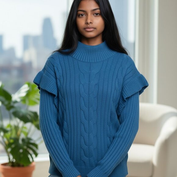 Blue Cable Knit Sweater - Picture 3 of 13